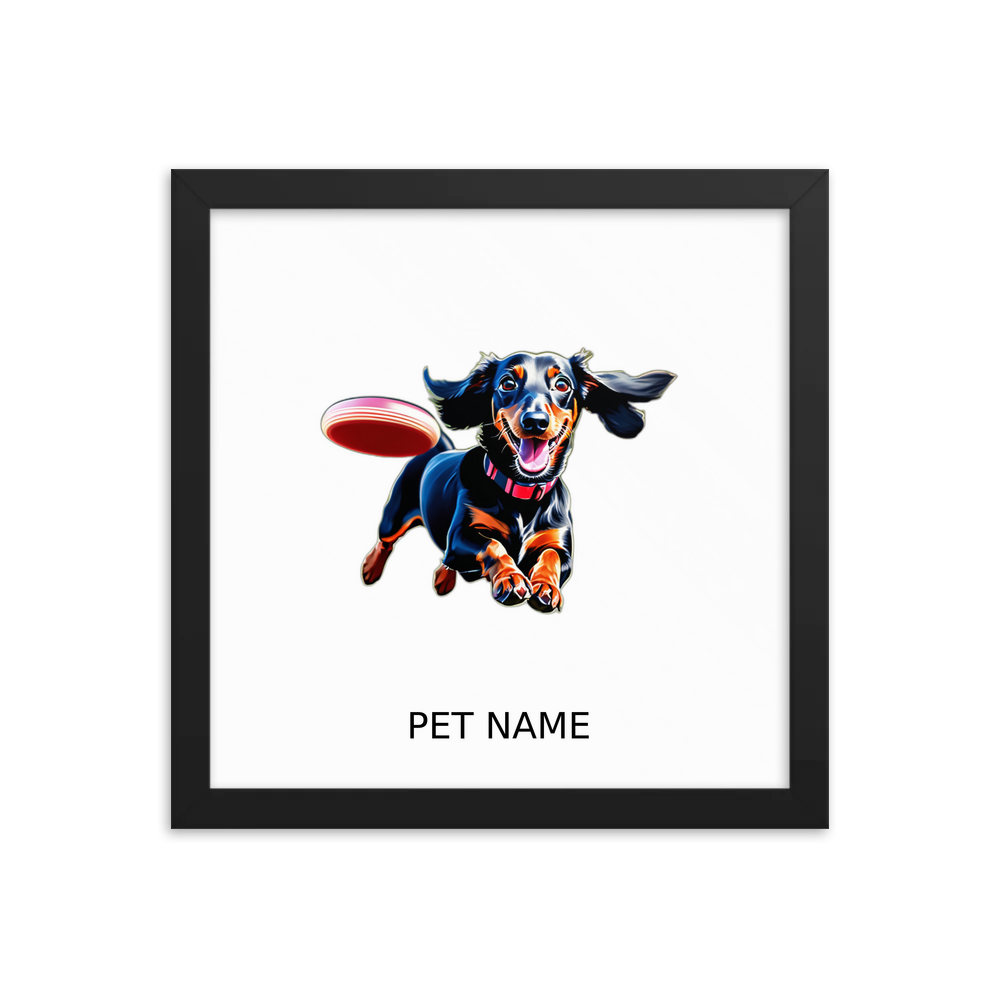 PugMug Custom Black Dachshund Framed Print with Your Pet’s Name