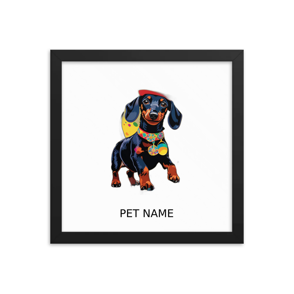 PugMug Custom Black Dachshund Framed Print with Your Pet’s Name