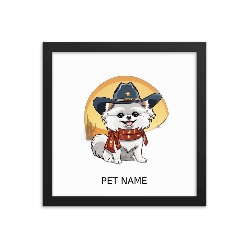 PugMug Custom White Pomeranian Framed Print with Your Pet’s Name