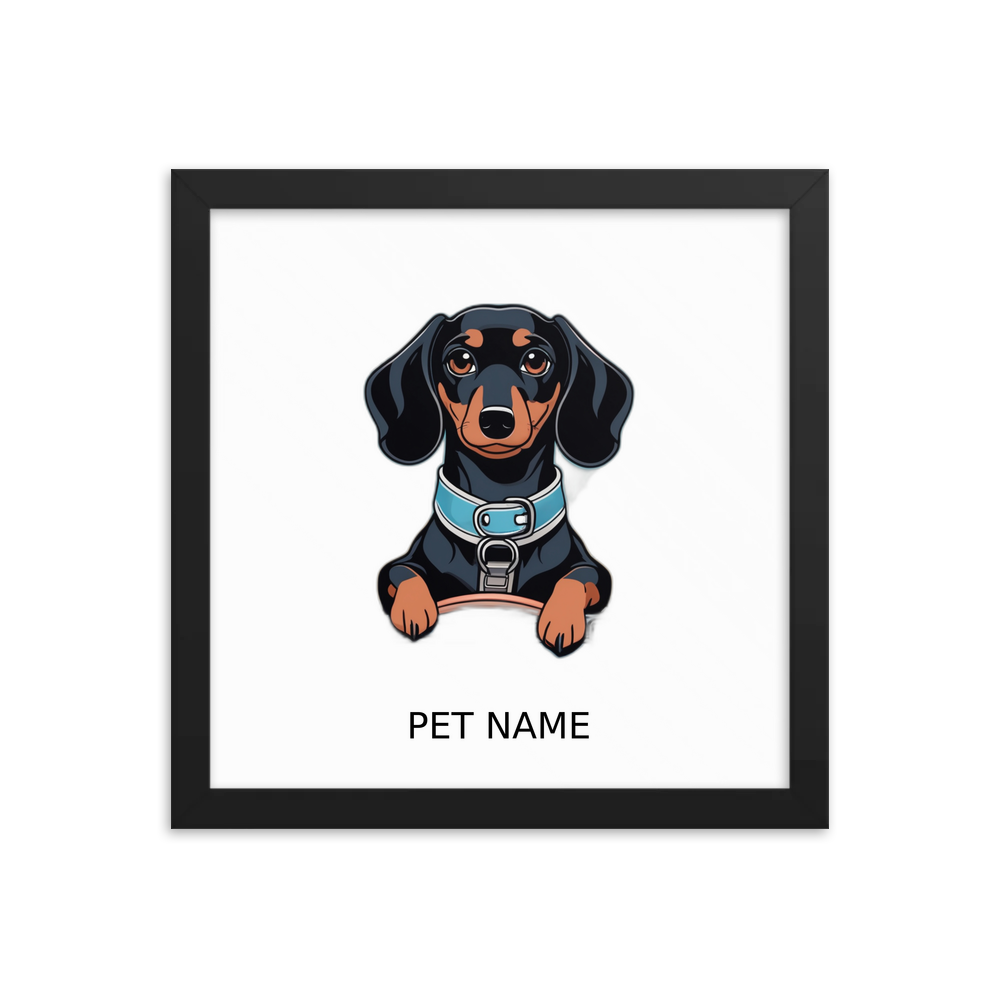 PugMug Custom Black Dachshund Framed Print with Your Pet’s Name