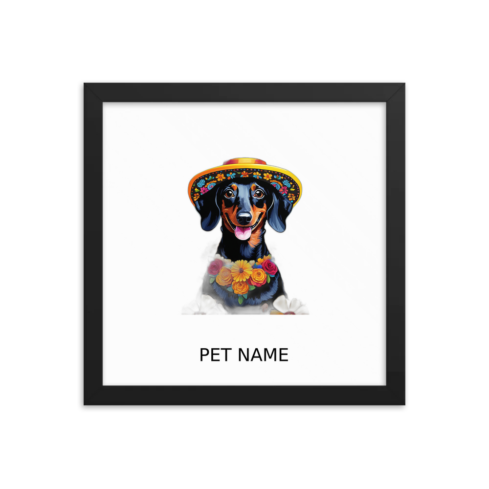 PugMug Custom Black Dachshund Framed Print with Your Pet’s Name