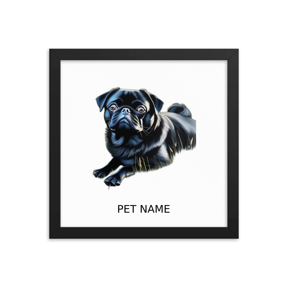 PugMug Custom Black Pug Framed Print with Your Pet’s Name