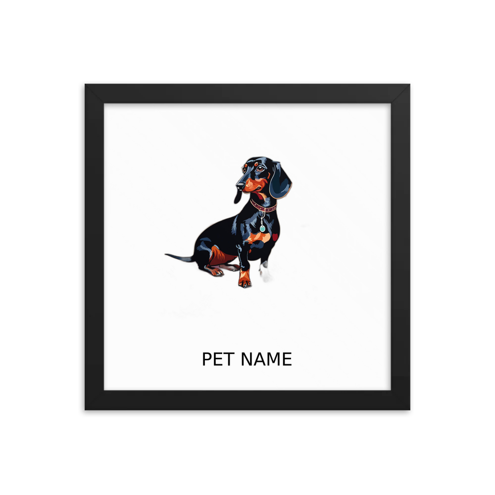 PugMug Custom Black Dachshund Framed Print with Your Pet’s Name