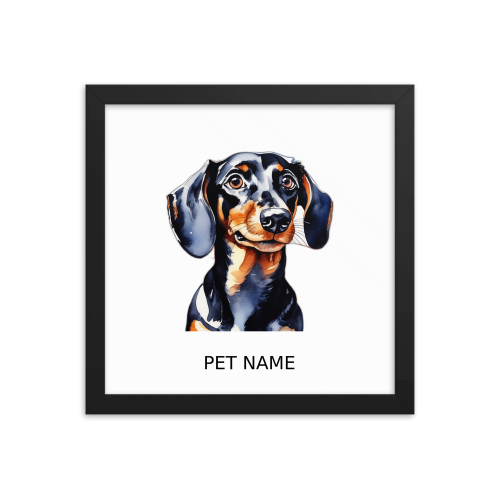 PugMug Custom Black Dachshund Framed Print with Your Pet’s Name