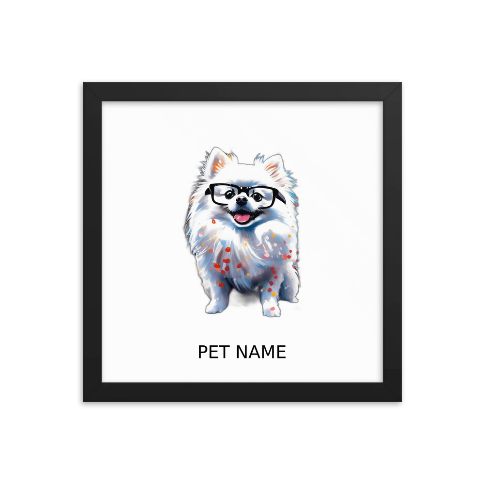 PugMug Custom White Pomeranian Framed Print with Your Pet’s Name