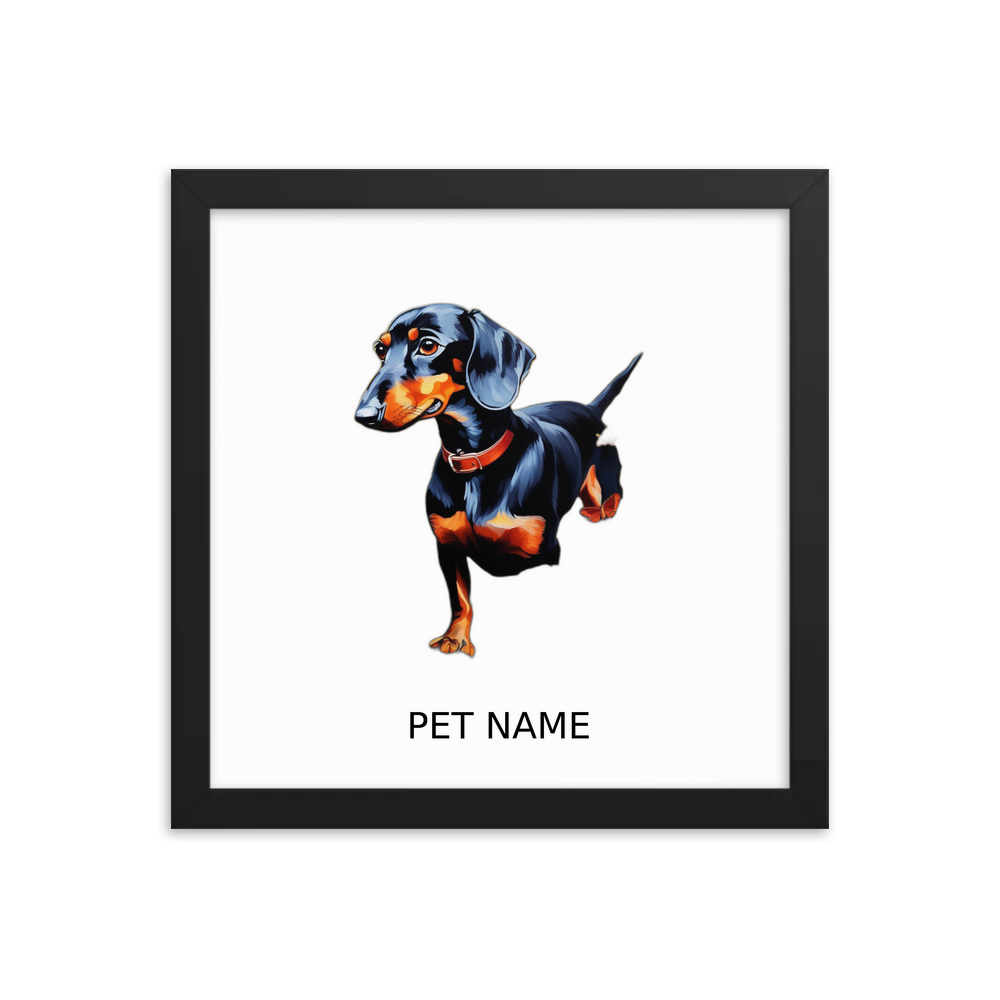 PugMug Custom Black Dachshund Framed Print with Your Pet’s Name