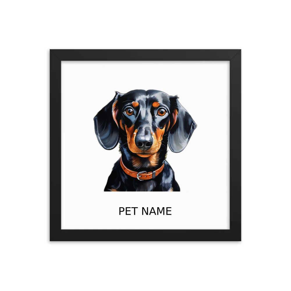 PugMug Custom Black Dachshund Framed Print with Your Pet’s Name