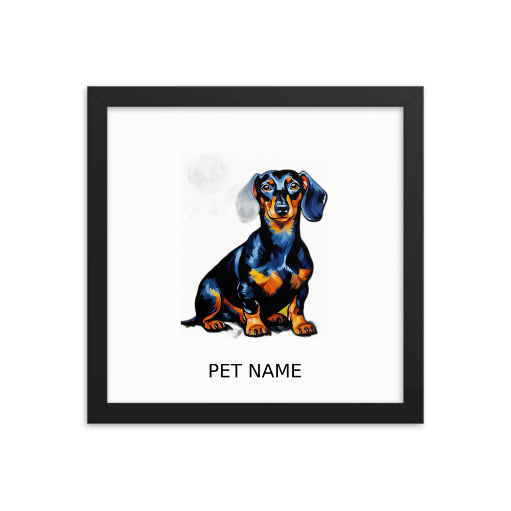 PugMug Custom Black Dachshund Framed Print with Your Pet’s Name