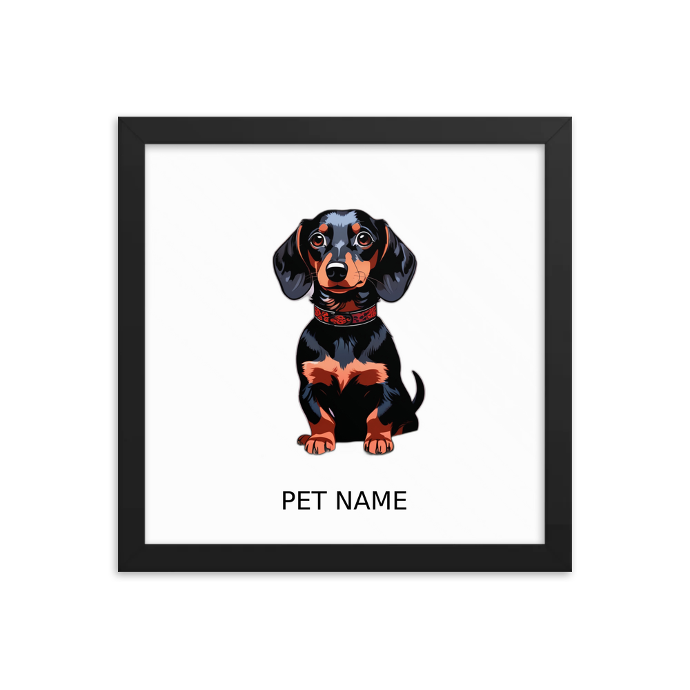 PugMug Custom Black Dachshund Framed Print with Your Pet’s Name