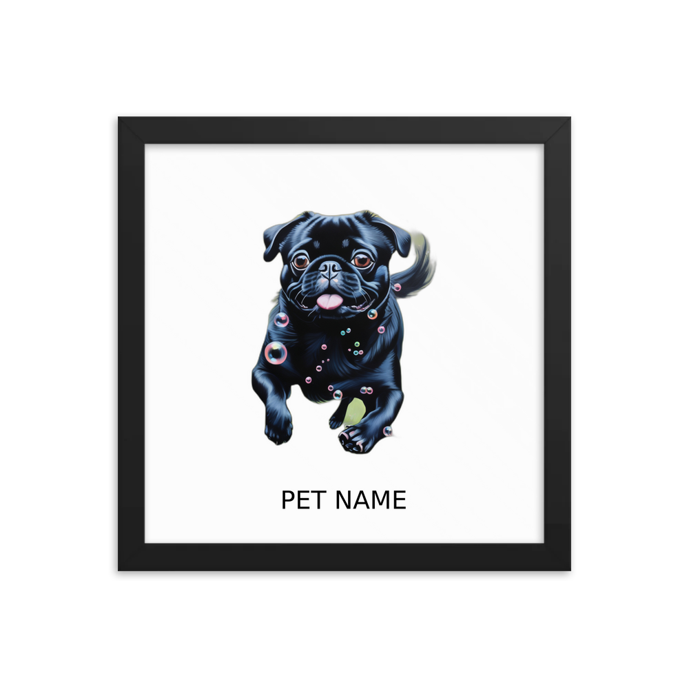 PugMug Custom Black Pug Framed Print with Your Pet’s Name