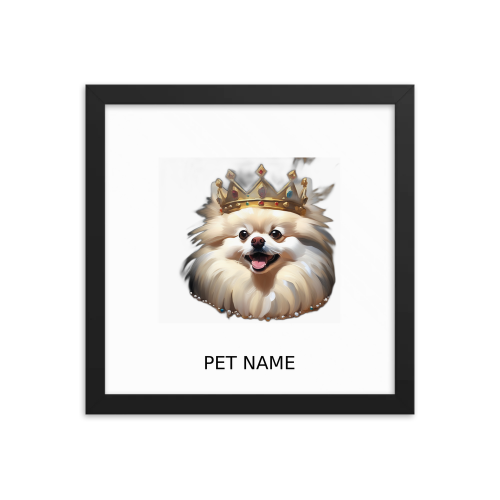 PugMug Custom White Pomeranian Framed Print with Your Pet’s Name