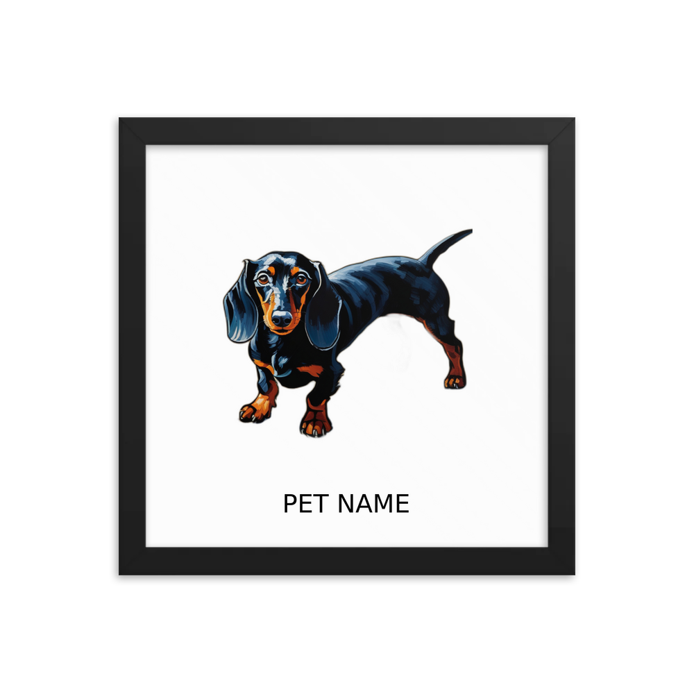 PugMug Custom Black Dachshund Framed Print with Your Pet’s Name