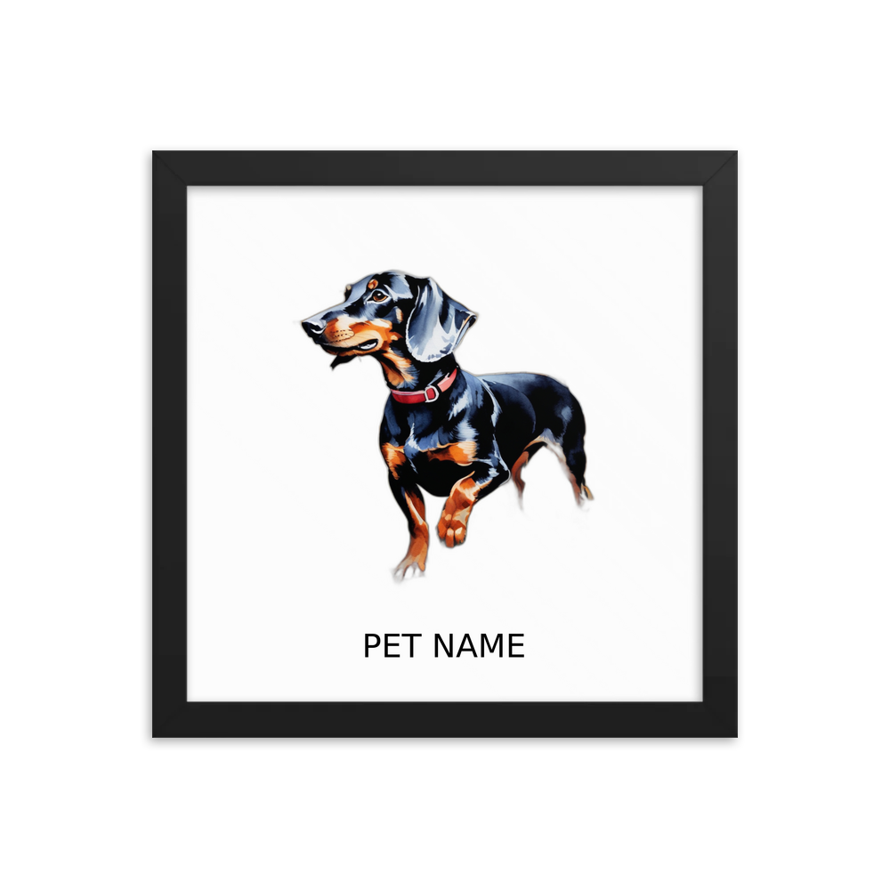 PugMug Custom Black Dachshund Framed Print with Your Pet’s Name