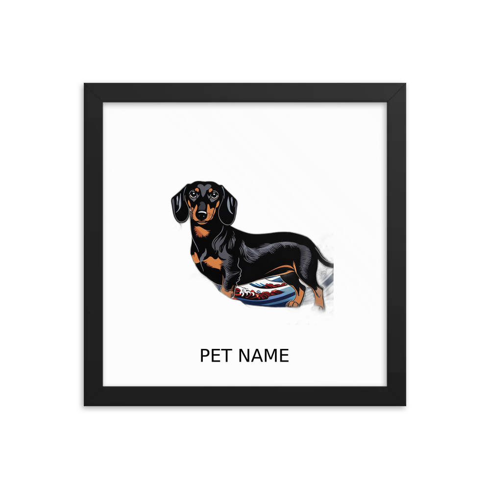 PugMug Custom Black Dachshund Framed Print with Your Pet’s Name