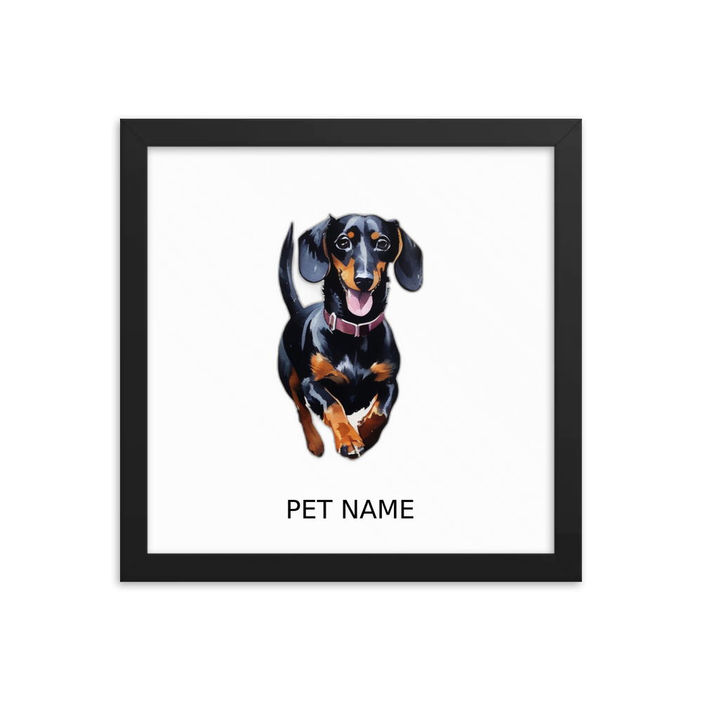 PugMug Custom Black Dachshund Framed Print with Your Pet’s Name