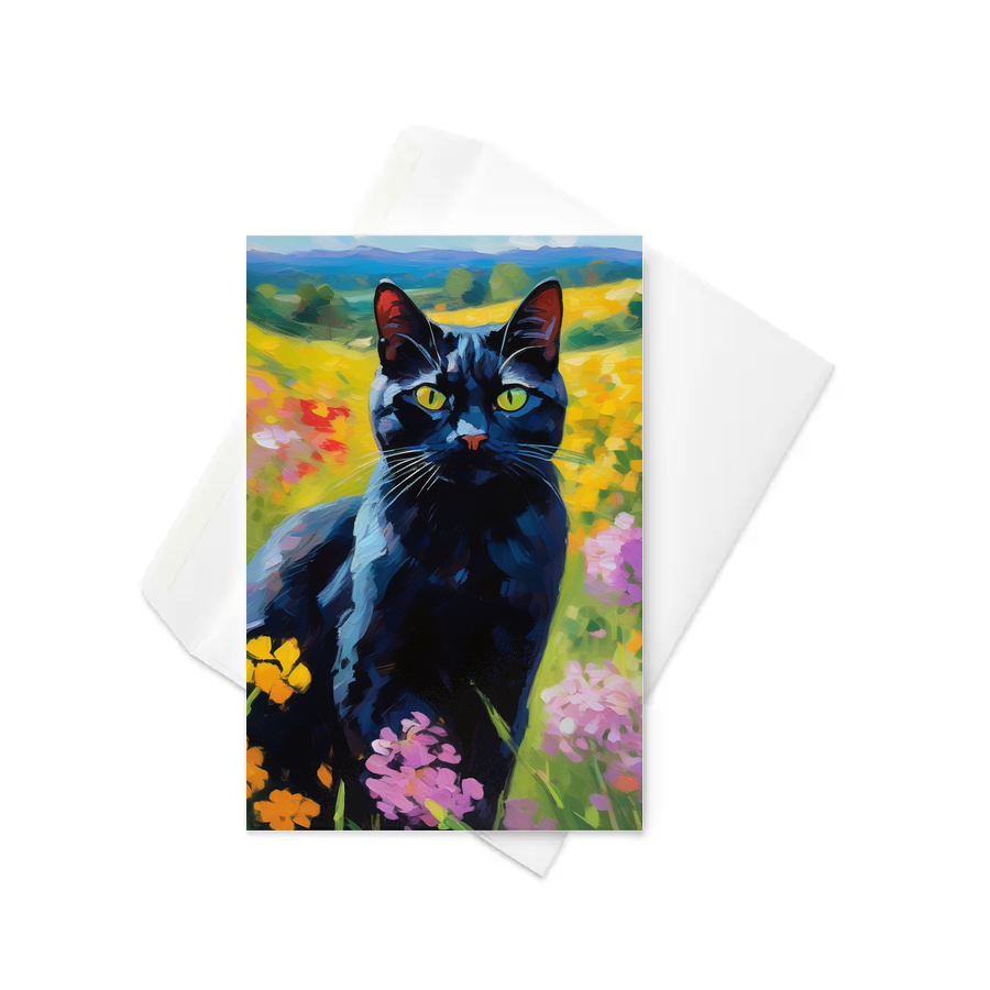 PugMug Custom Black American Shorthair Cat Greeting Card