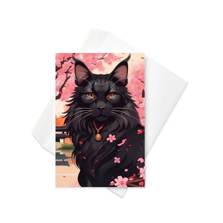 PugMug Custom Black Maine Coon Cat Greeting Card