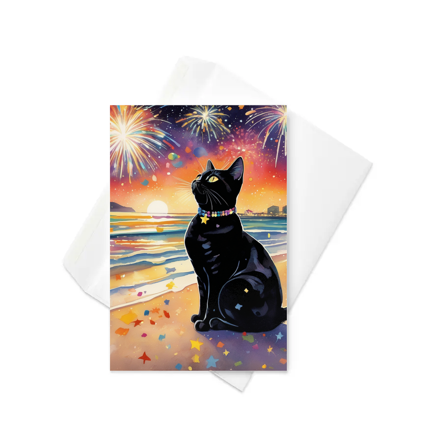 PugMug Custom Black American Shorthair Cat Greeting Card