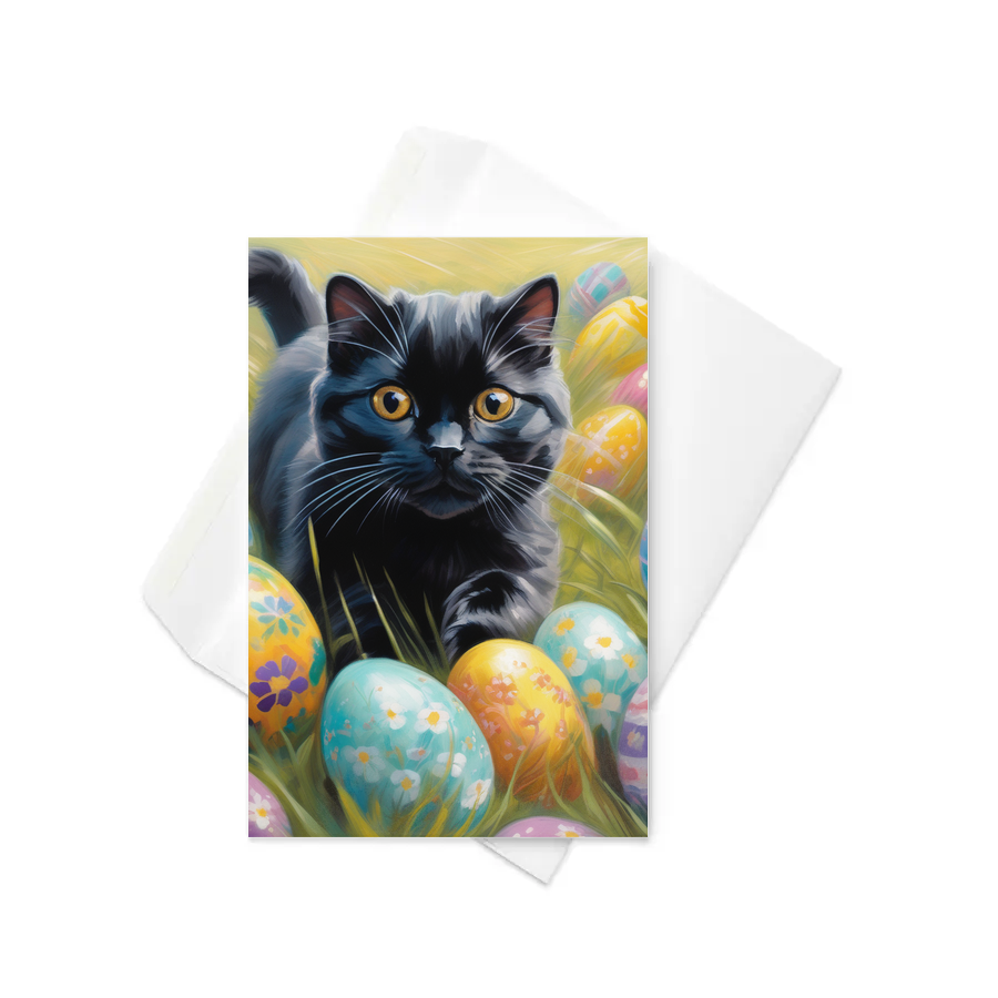 PugMug Custom Black Scottish Fold Cat Greeting Card