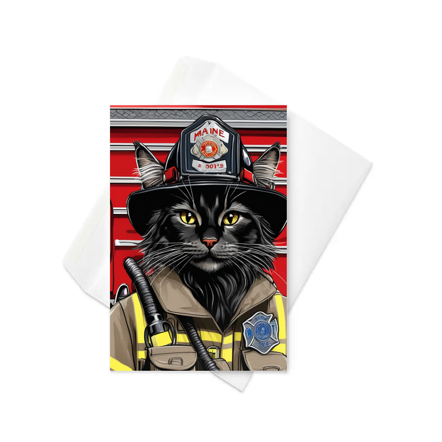 PugMug Custom Black Maine Coon Cat Greeting Card