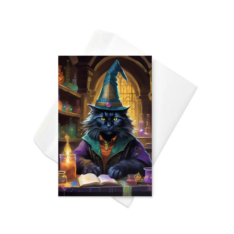 PugMug Custom Black Maine Coon Cat Greeting Card