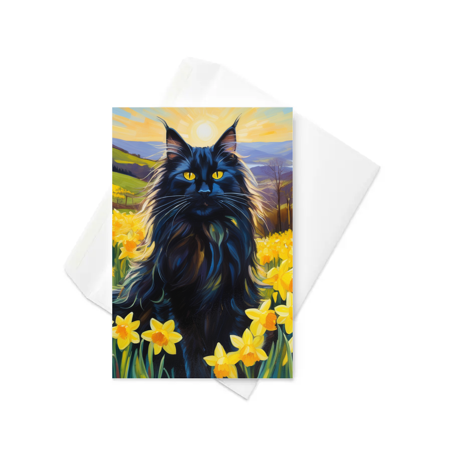 PugMug Custom Black Maine Coon Cat Greeting Card