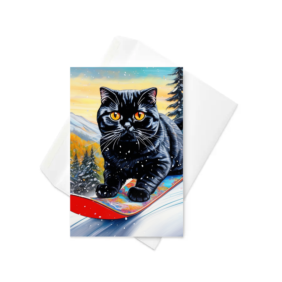 PugMug Custom Black Scottish Fold Cat Greeting Card