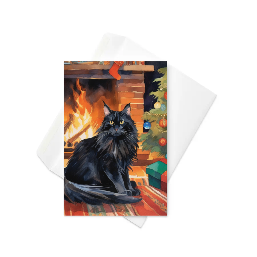 PugMug Custom Black Maine Coon Cat Greeting Card