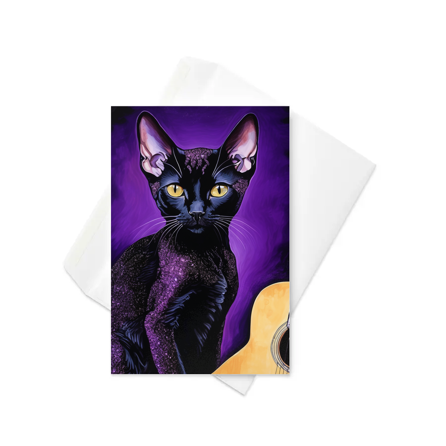 PugMug Custom Black Devon Rex Cat Greeting Card