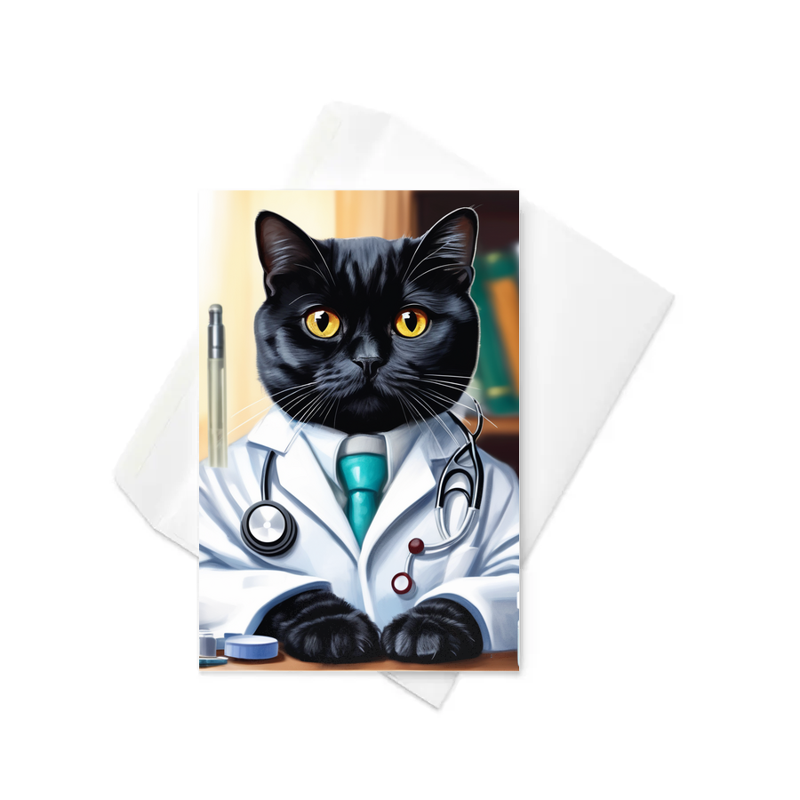 PugMug Custom Black Scottish Fold Cat Greeting Card