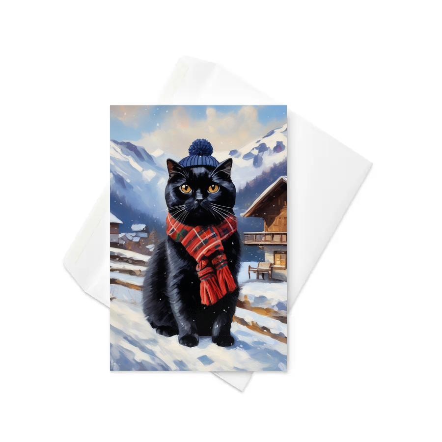 PugMug Custom Black Scottish Fold Cat Greeting Card