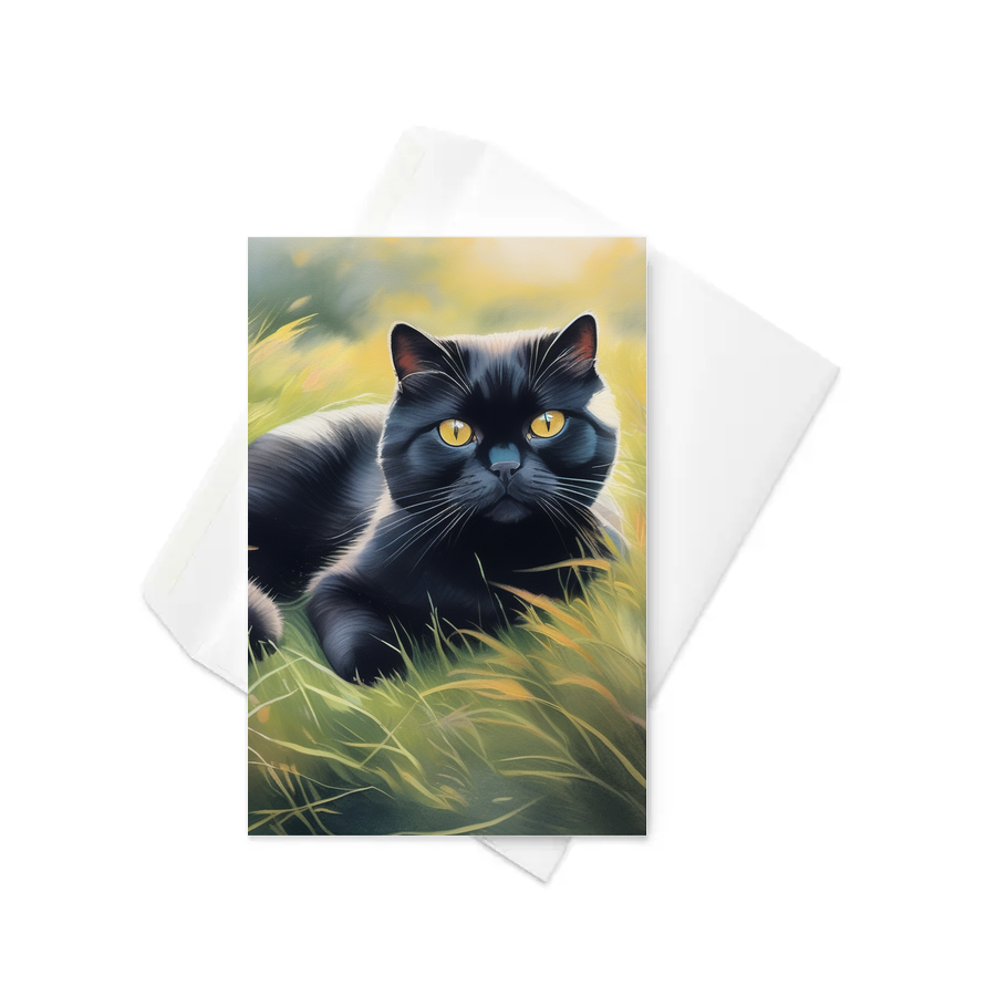 PugMug Custom Black Scottish Fold Cat Greeting Card