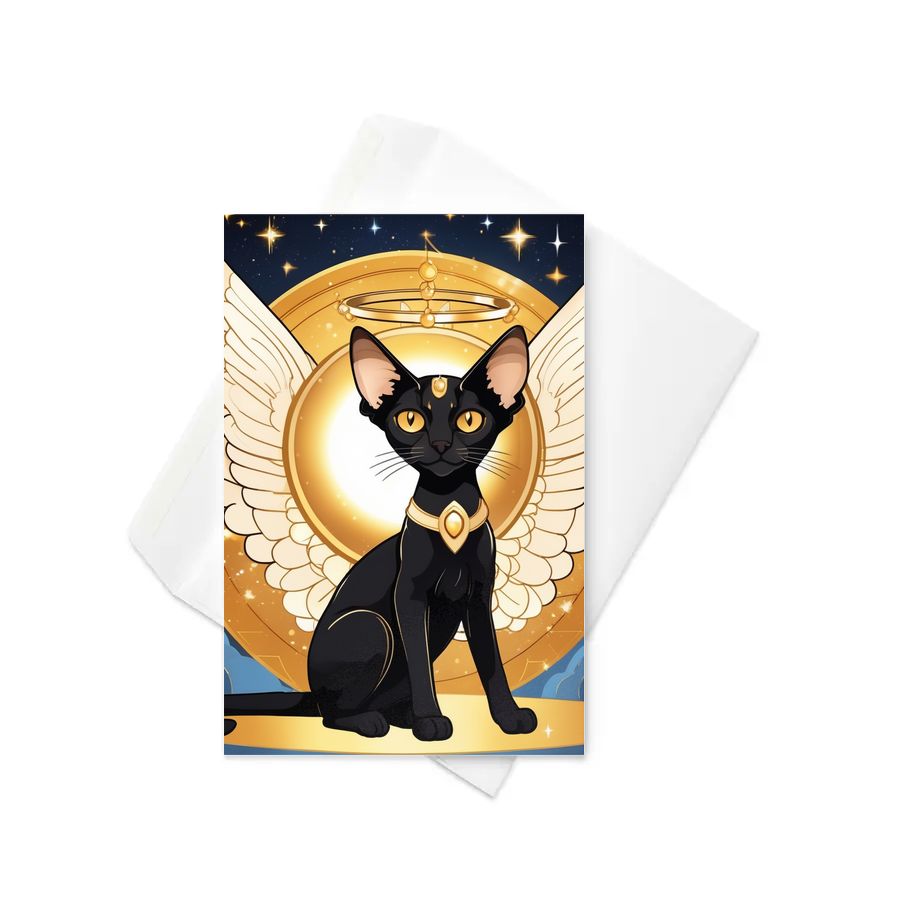 PugMug Custom Black Devon Rex Cat Greeting Card
