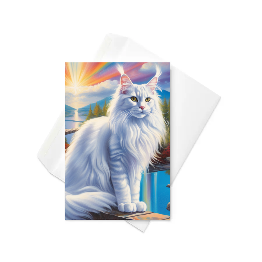 PugMug Custom White Maine Coon Cat Greeting Card