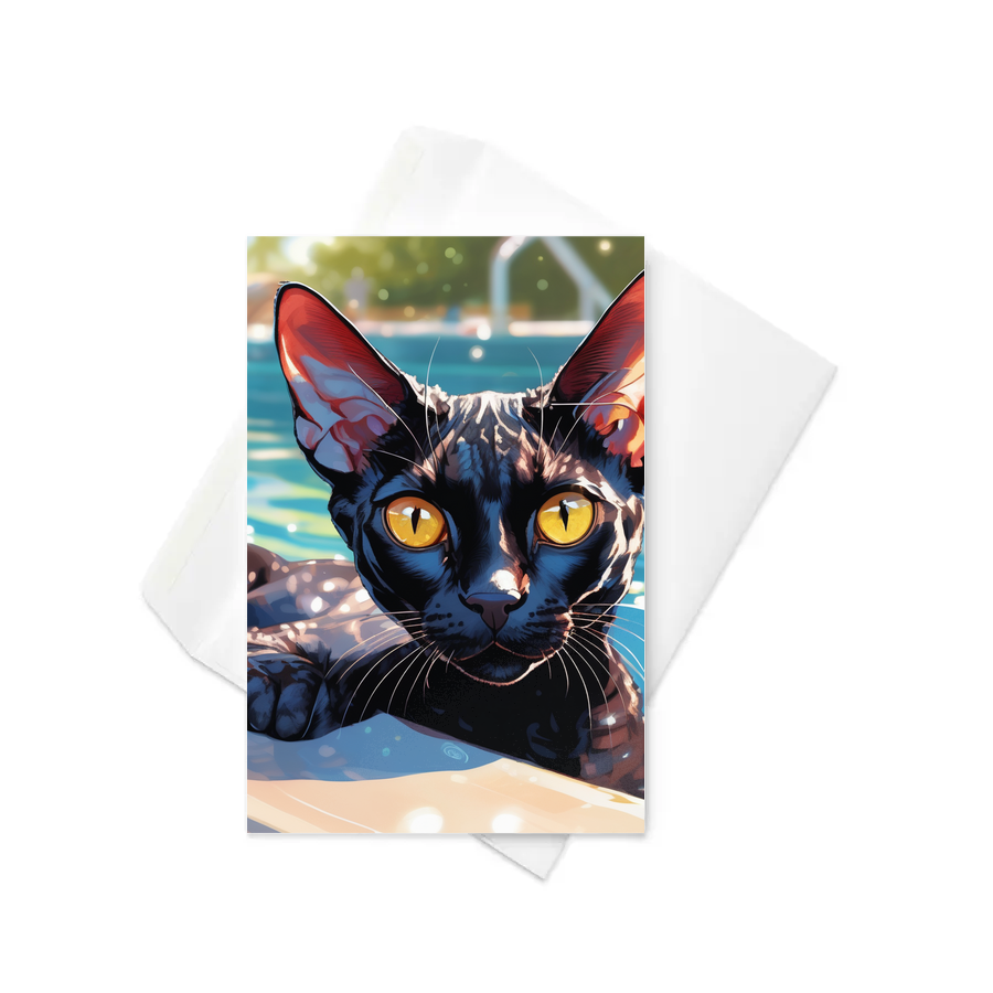 PugMug Custom Black Devon Rex Cat Greeting Card