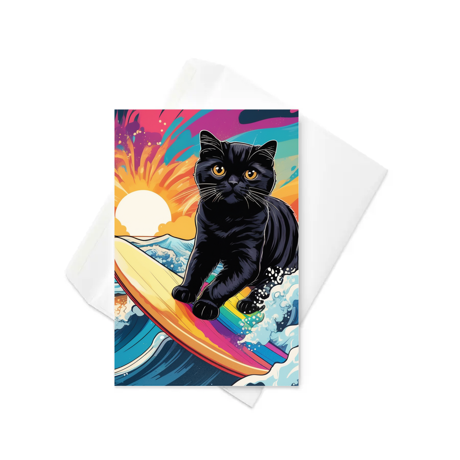 PugMug Custom Black Scottish Fold Cat Greeting Card
