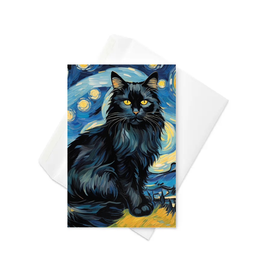 PugMug Custom Black Maine Coon Cat Greeting Card
