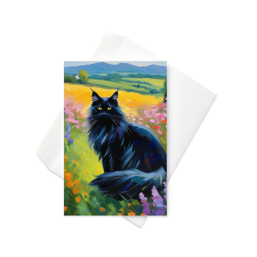 PugMug Custom Black Maine Coon Cat Greeting Card