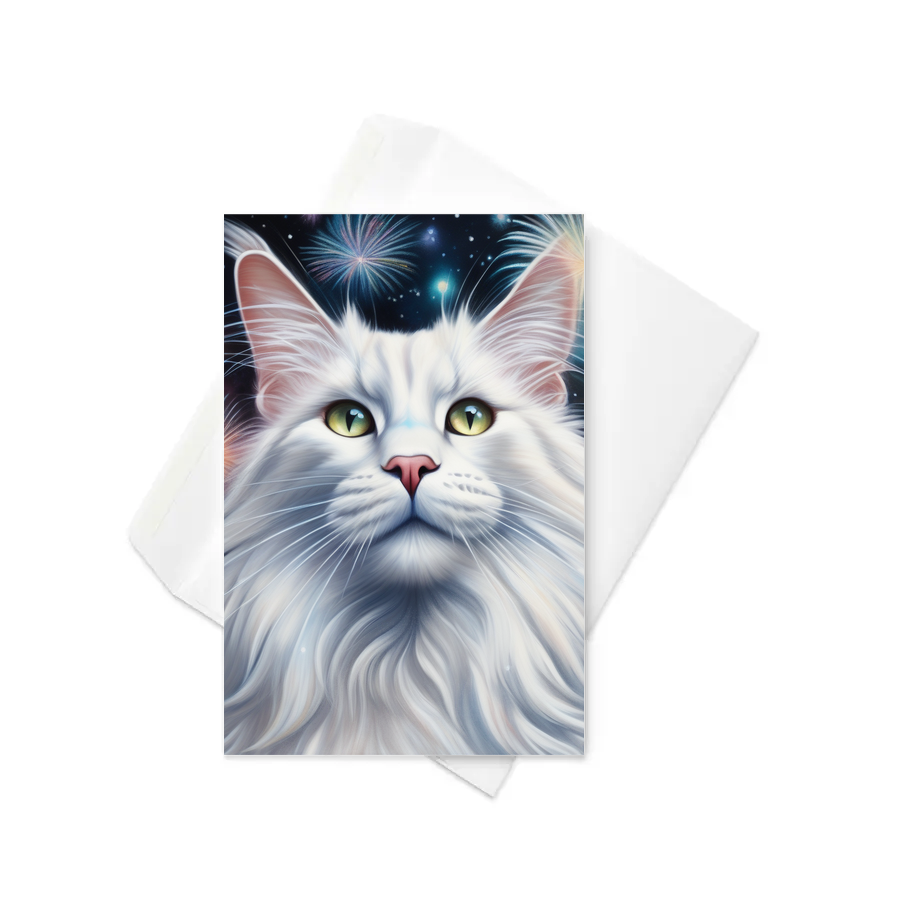 PugMug Custom White Maine Coon Cat Greeting Card