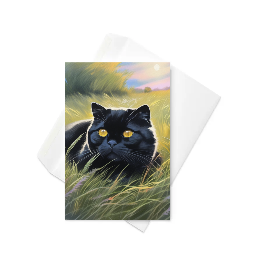 PugMug Custom Black Scottish Fold Cat Greeting Card