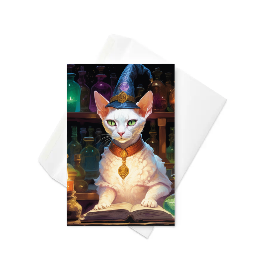 PugMug Custom White Devon Rex Cat Greeting Card