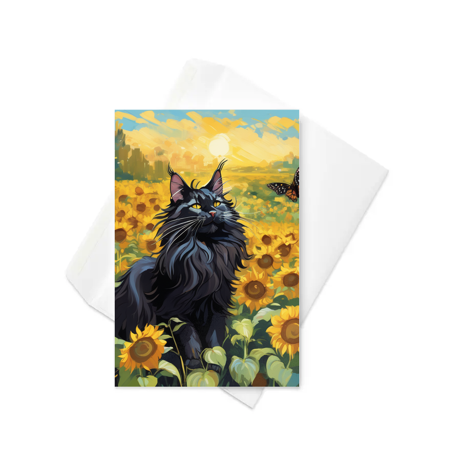 PugMug Custom Black Maine Coon Cat Greeting Card