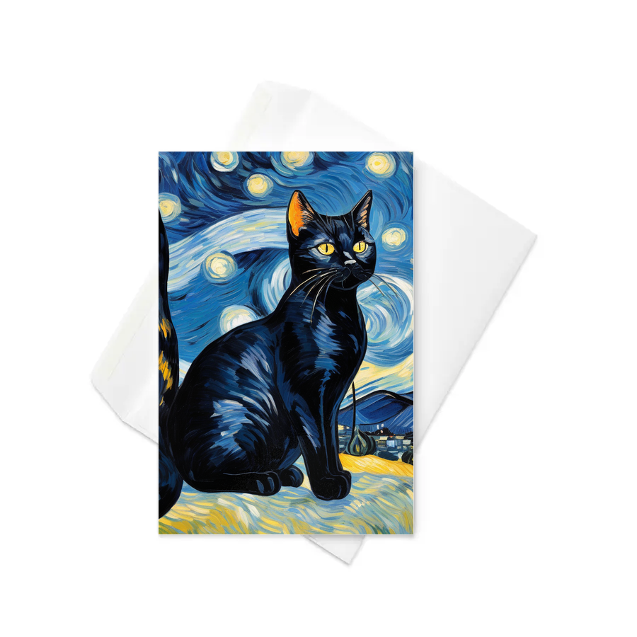 PugMug Custom Black American Shorthair Cat Greeting Card