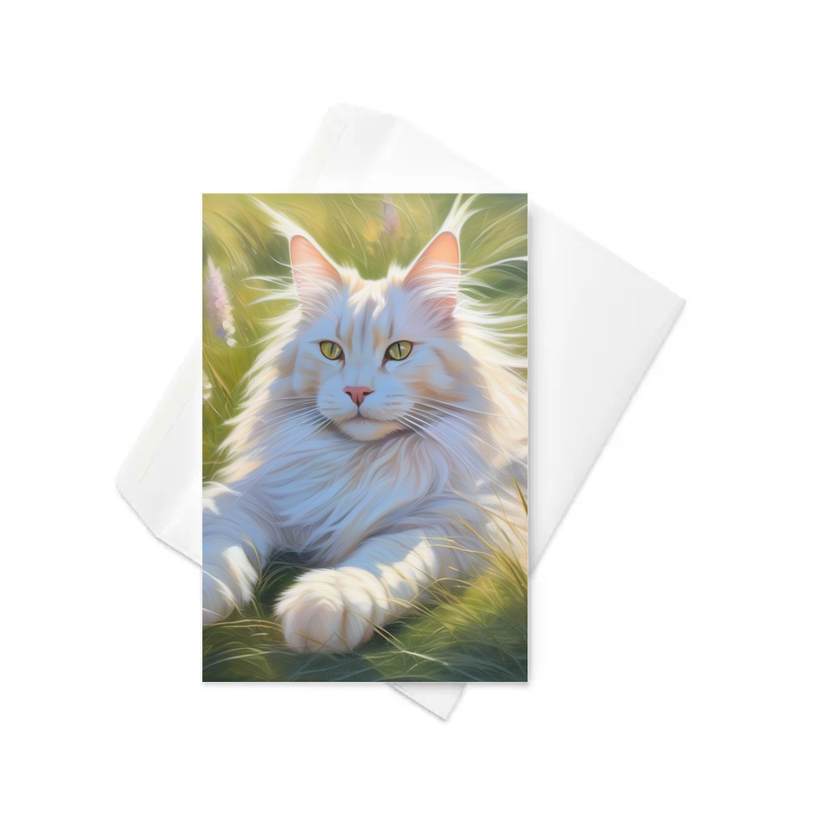 PugMug Custom White Maine Coon Cat Greeting Card