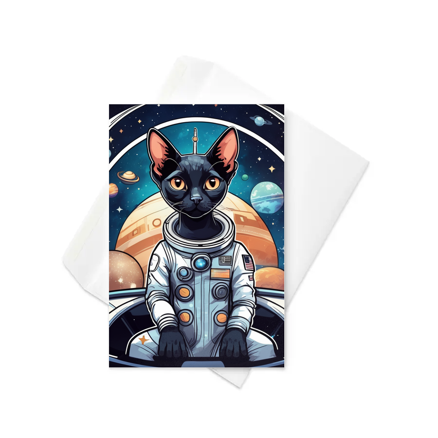 PugMug Custom Black Devon Rex Cat Greeting Card