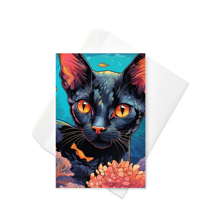 PugMug Custom Black Devon Rex Cat Greeting Card