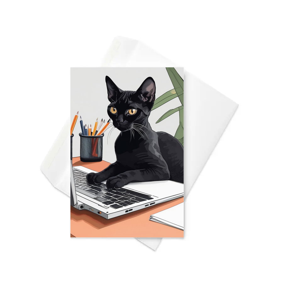 PugMug Custom Black Devon Rex Cat Greeting Card