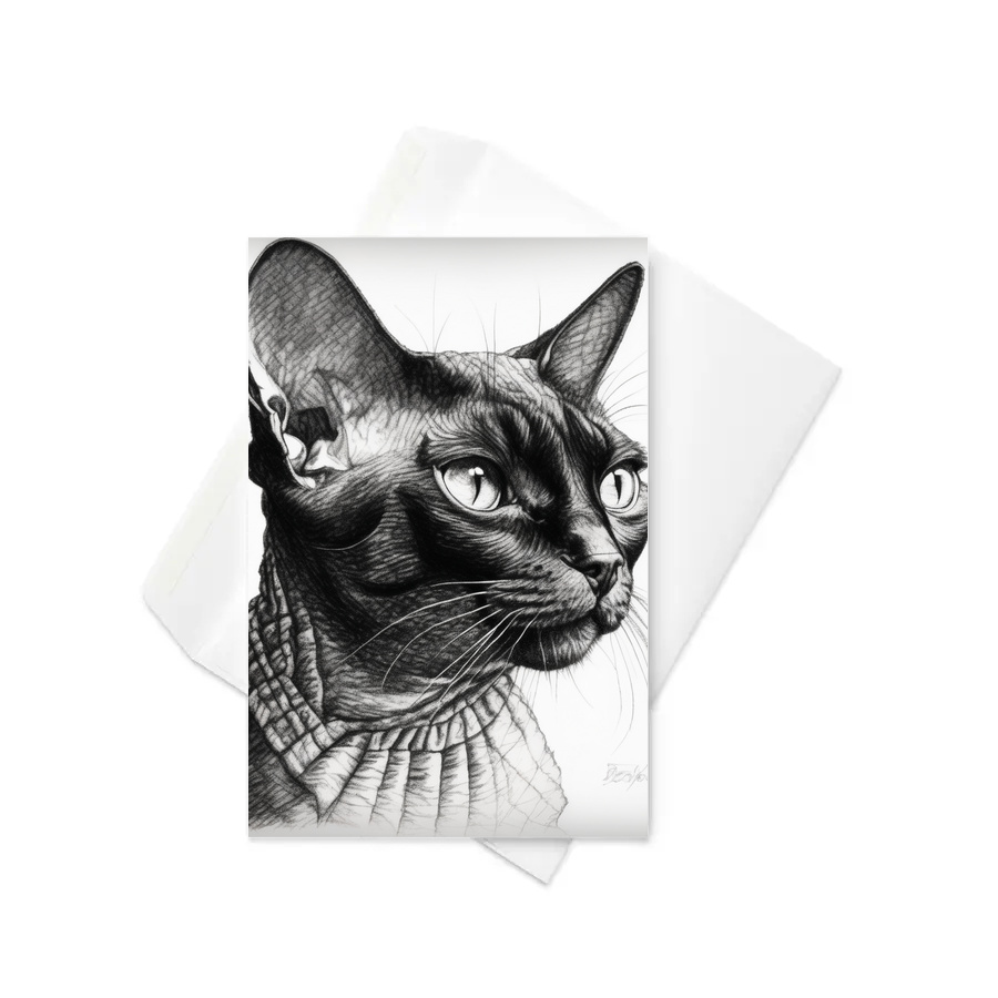 PugMug Custom Black Devon Rex Cat Greeting Card