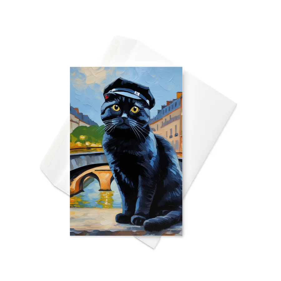 PugMug Custom Black Scottish Fold Cat Greeting Card