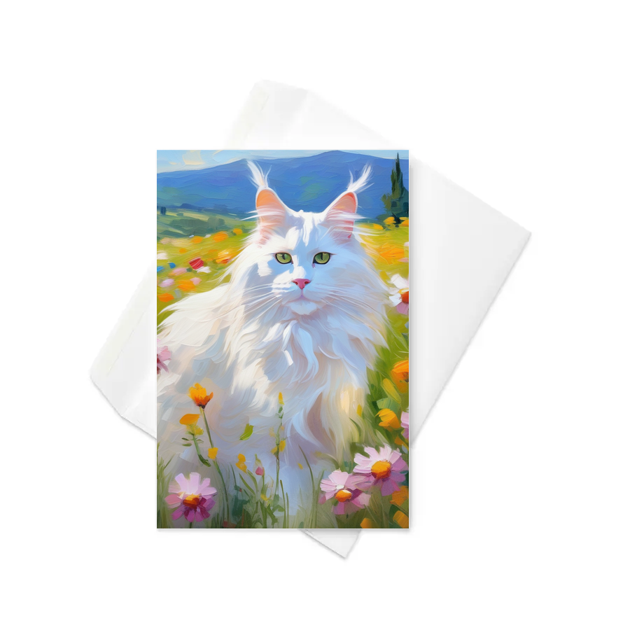 PugMug Custom White Maine Coon Cat Greeting Card